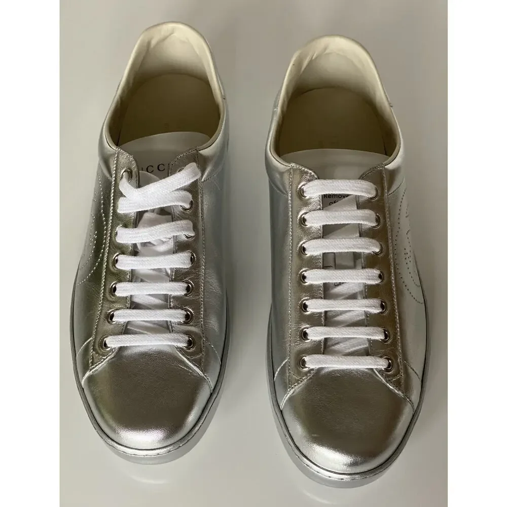 Gucci Ace Men's Low-top Silver Sneakers 10.5 US (Gucci 10) 660266 Italy NIB